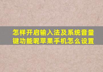 怎样开启输入法及系统音量键功能呢苹果手机怎么设置