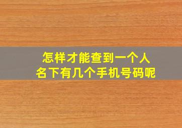 怎样才能查到一个人名下有几个手机号码呢