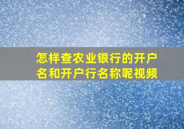 怎样查农业银行的开户名和开户行名称呢视频