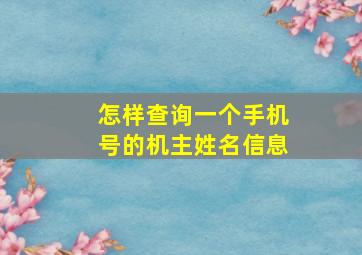 怎样查询一个手机号的机主姓名信息