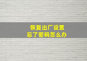 恢复出厂设置忘了密码怎么办