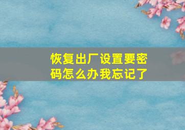 恢复出厂设置要密码怎么办我忘记了