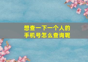 想查一下一个人的手机号怎么查询呢