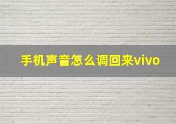 手机声音怎么调回来vivo