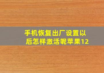 手机恢复出厂设置以后怎样激活呢苹果12