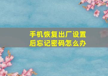 手机恢复出厂设置后忘记密码怎么办