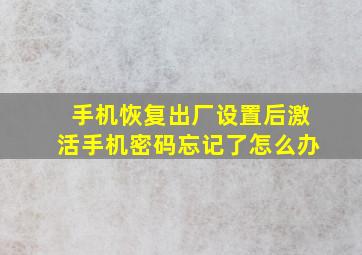 手机恢复出厂设置后激活手机密码忘记了怎么办