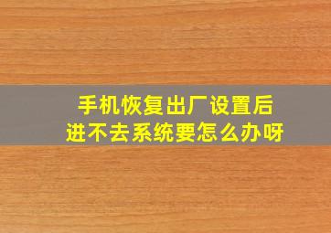 手机恢复出厂设置后进不去系统要怎么办呀