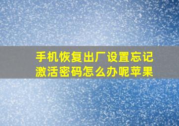 手机恢复出厂设置忘记激活密码怎么办呢苹果