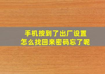 手机按到了出厂设置怎么找回来密码忘了呢