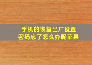 手机的恢复出厂设置密码忘了怎么办呢苹果