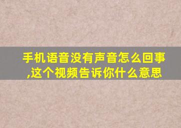 手机语音没有声音怎么回事,这个视频告诉你什么意思