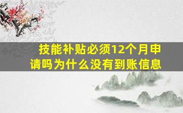 技能补贴必须12个月申请吗为什么没有到账信息