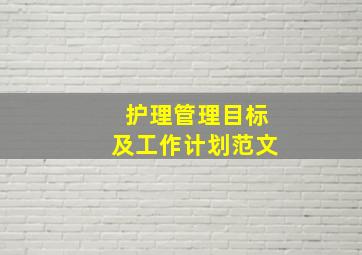 护理管理目标及工作计划范文