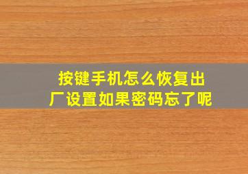 按键手机怎么恢复出厂设置如果密码忘了呢