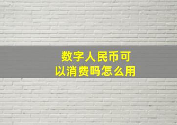 数字人民币可以消费吗怎么用