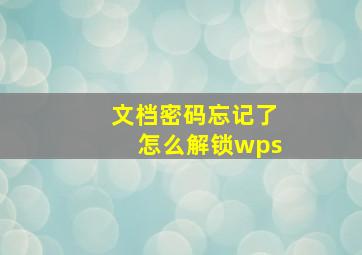 文档密码忘记了怎么解锁wps