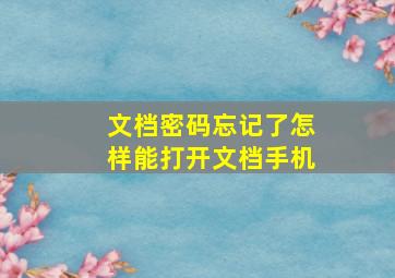 文档密码忘记了怎样能打开文档手机