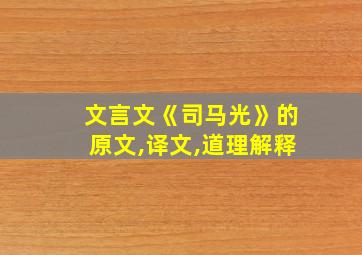 文言文《司马光》的原文,译文,道理解释