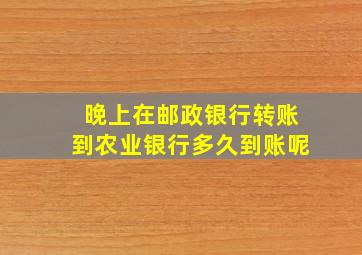 晚上在邮政银行转账到农业银行多久到账呢