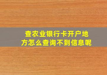 查农业银行卡开户地方怎么查询不到信息呢