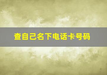 查自己名下电话卡号码