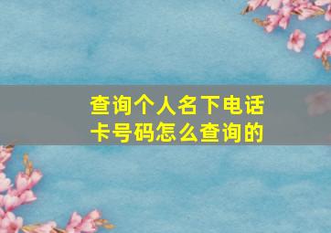 查询个人名下电话卡号码怎么查询的