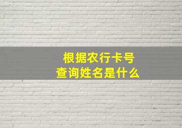 根据农行卡号查询姓名是什么