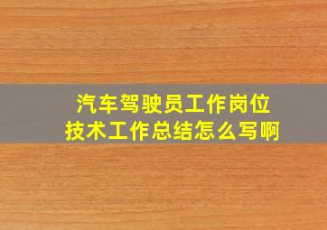 汽车驾驶员工作岗位技术工作总结怎么写啊