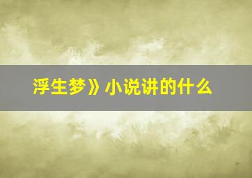 浮生梦》小说讲的什么