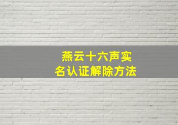 燕云十六声实名认证解除方法