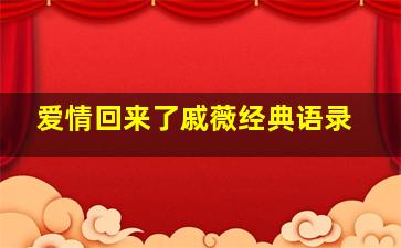 爱情回来了戚薇经典语录