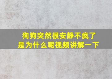 狗狗突然很安静不疯了是为什么呢视频讲解一下