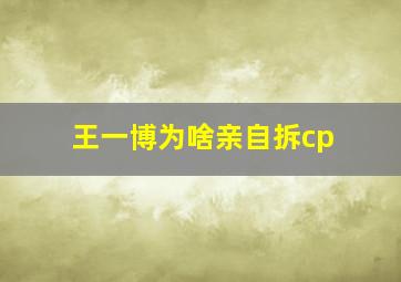 王一博为啥亲自拆cp