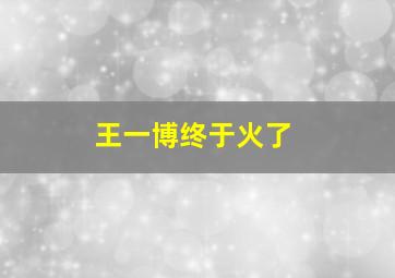 王一博终于火了