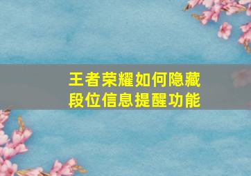 王者荣耀如何隐藏段位信息提醒功能