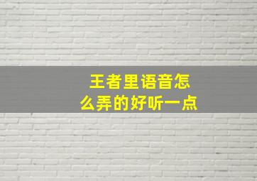 王者里语音怎么弄的好听一点