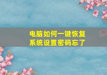 电脑如何一键恢复系统设置密码忘了