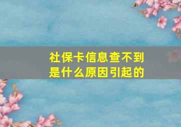 社保卡信息查不到是什么原因引起的