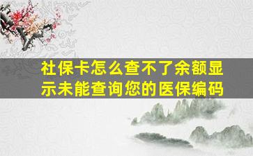 社保卡怎么查不了余额显示未能查询您的医保编码