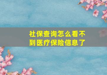 社保查询怎么看不到医疗保险信息了