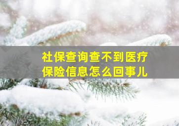 社保查询查不到医疗保险信息怎么回事儿