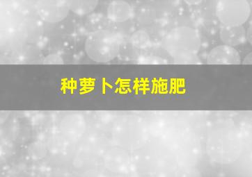 种萝卜怎样施肥