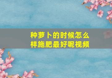 种萝卜的时候怎么样施肥最好呢视频