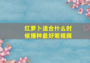 红萝卜适合什么时候播种最好呢视频