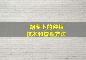 胡萝卜的种植技术和管理方法