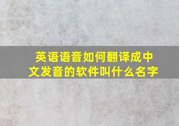 英语语音如何翻译成中文发音的软件叫什么名字