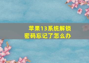 苹果13系统解锁密码忘记了怎么办