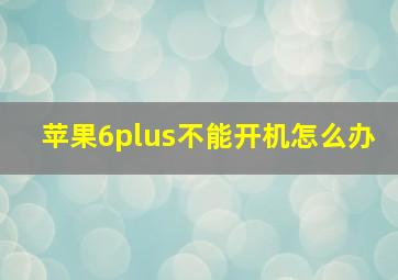 苹果6plus不能开机怎么办