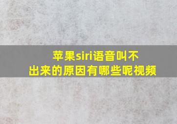 苹果siri语音叫不出来的原因有哪些呢视频